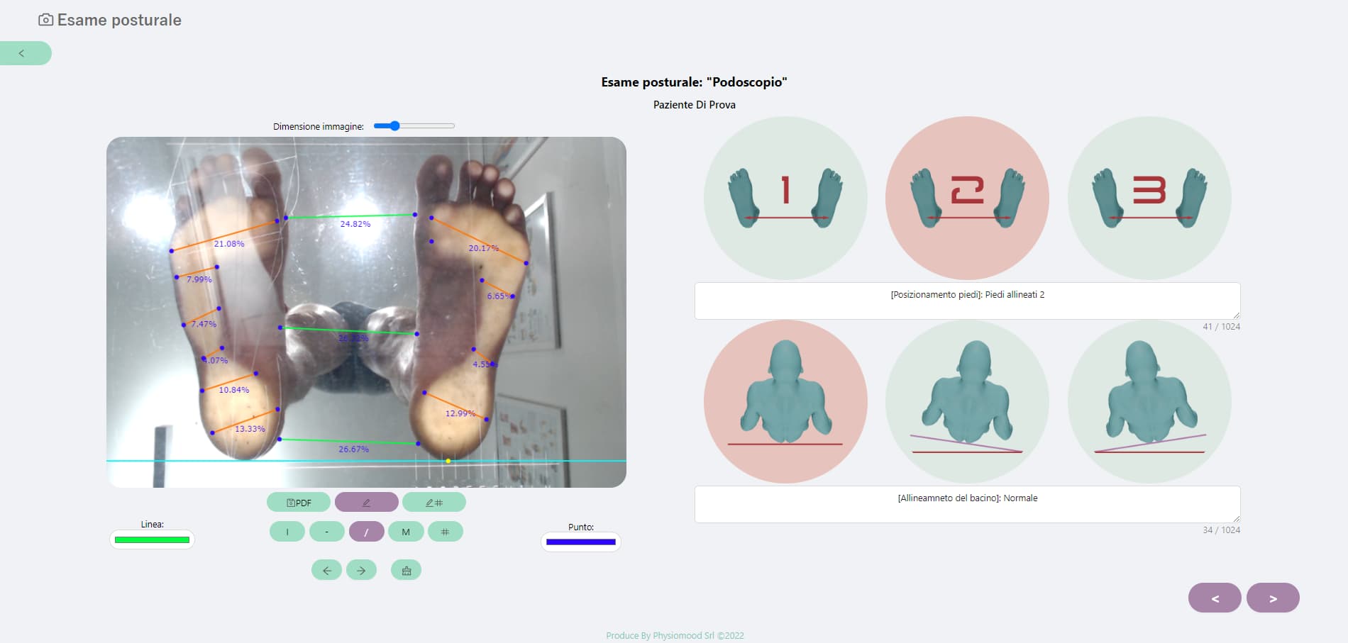 Appoggio Plantare Esame del Software Physiocheck App.