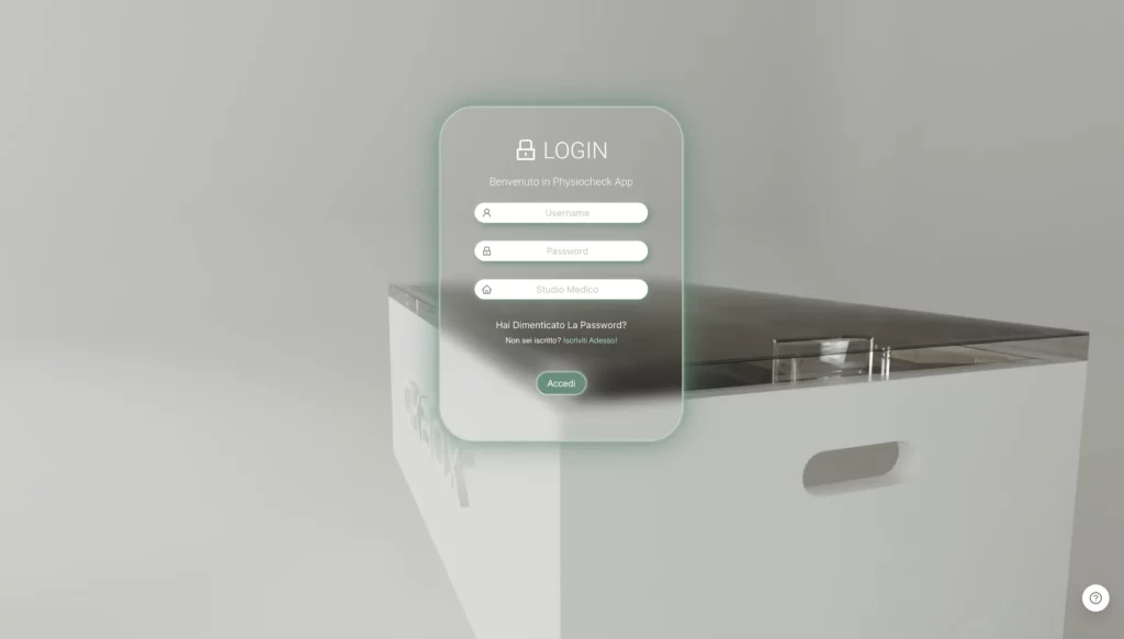 Pagina di Login del Software Physiocheck App (Full Screen).